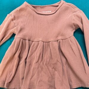 Ribbed Long Sleeve Kids Top - Brown